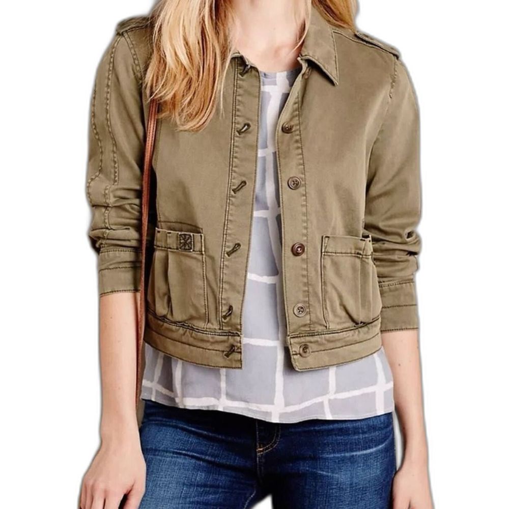 Hei Hei Anthropologie Cropped Military Utility Jacket Taupe Green Large